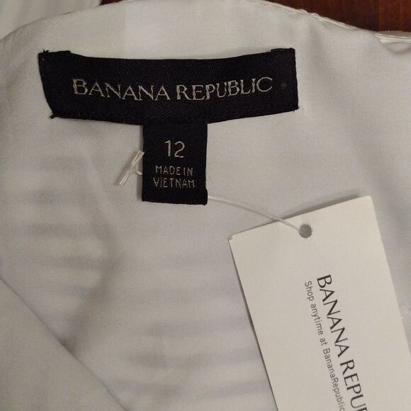 NWT Banana Republic One Shoulder Blue/White Stripe Satin Fit & Flare Dress, 12 - Picture 6 of 10